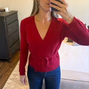 United Colors of Benetton Red 100% Wool Wrap Sweater Ballerina Style S